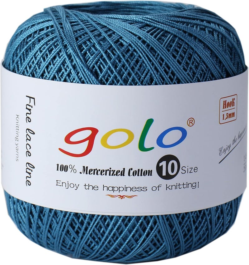 Golo Cotton Crochet Thread Balls Size 10 Cotton Knitting Thread Yarn for Crochet Lake Blue 625 - Image 1