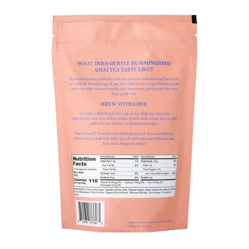 Chamberlain Coffee Gentle Hummingbird Chai Mix - Warm, Aromatic Vegan Chai with Oat Milk, Vanilla & Spices - Hot or Iced Instant Chai Latte - 10oz - 10 Servings - Image 2