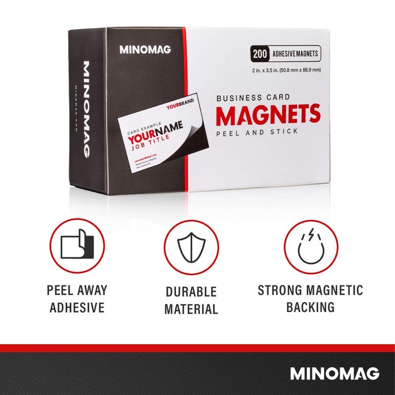 MINOMAG مغناطيس بطاقات العمل من مينوماغ (علبة من 200) | لاصق ذاتي قابل للتقشير واللصق، 3.5 بوصة × 2 بوصة - Image 3