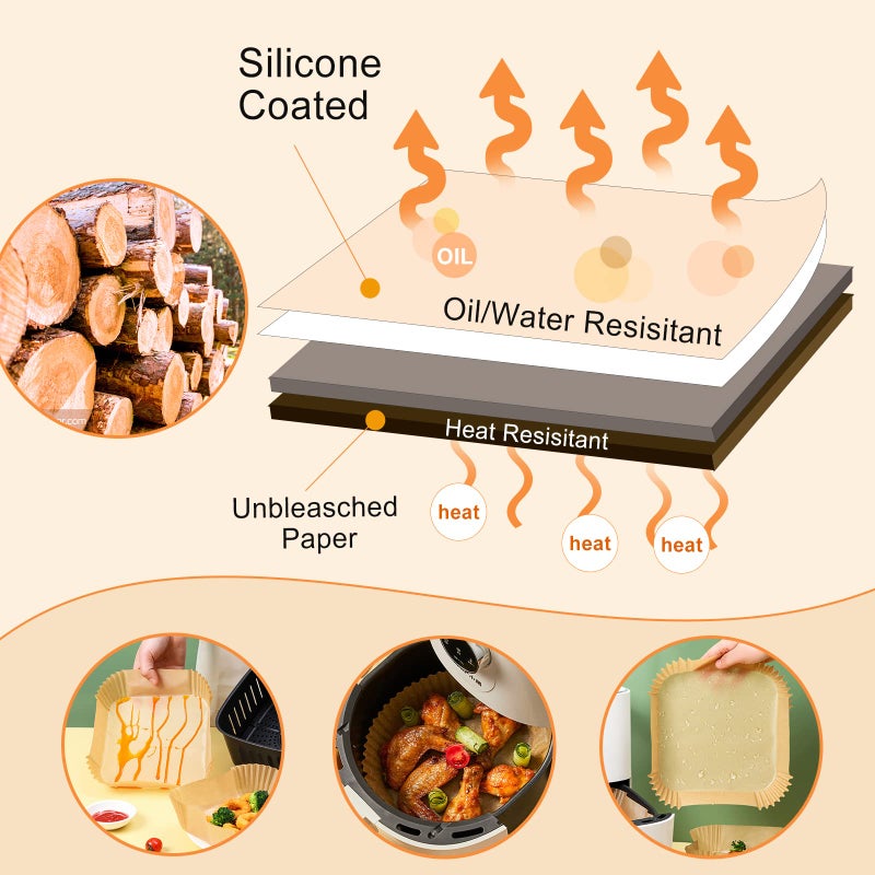 Air Fryer Silicone Liners: Air Fryer Silicone Pot, Square Air Fryer Basket Reusable, Food Safe Air Fryers Oven Accessories, Replacement of Parchment Paper (Top 8 Inches for 4-7 QT) - Image 3