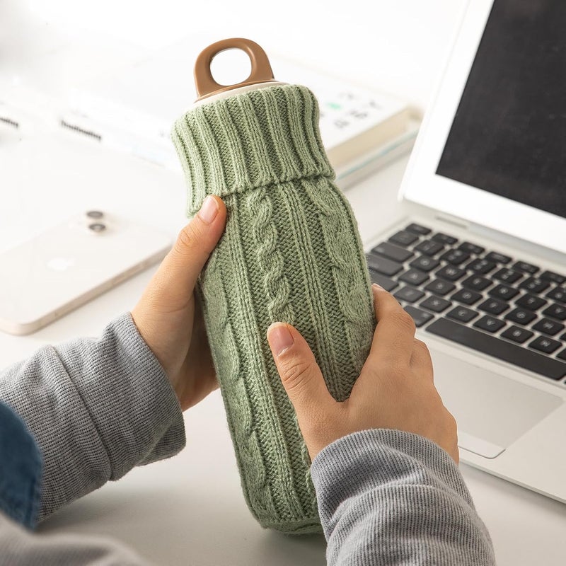 SHIMOYAMA SHIMOYAMA 20 Fl Oz Hot Water Bottle with Knitted Cover for Hot and Cold Compress, Hand Feet Warmer (Green)