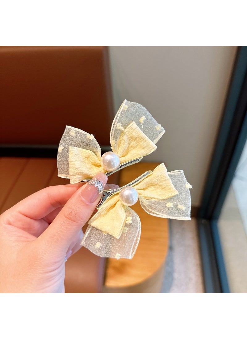 Generic Princess Style Childrens Hairband Butterfly Knot Hair Clip Tailored Braid Ribbon Princess Sash Headwear for Girls 9 yellow pearl pair clip (oop bag)