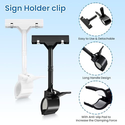 Mlici Sign Clips Merchandise Sign, Plastic Adjustable Clip Sign Holder Stand POP Clamp, 8 Pieces Clip-on Style Double Head Display Clips Rotating Swivel Sign Tag for Shelf Label Card - Image 2