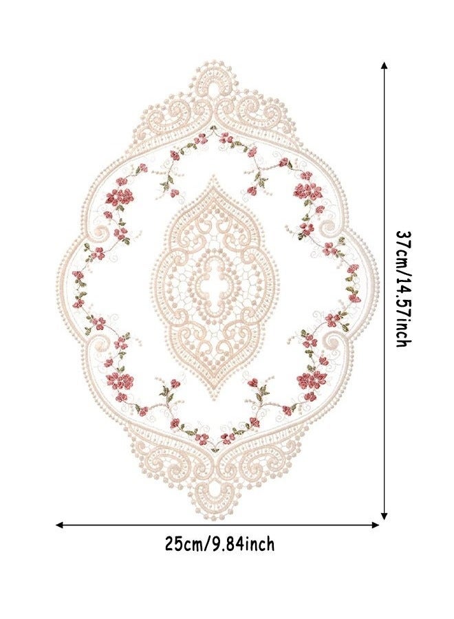 2 Pieces Retro Lace Placemats, Floral Decor Circle Placemats, Handmade Embroidered Table Mats, Washable Lace Cutwork Placemats - Image 2