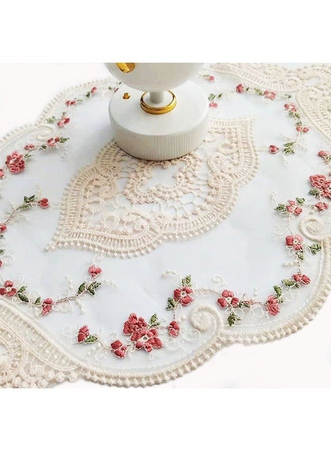 2 Pieces Retro Lace Placemats, Floral Decor Circle Placemats, Handmade Embroidered Table Mats, Washable Lace Cutwork Placemats - Image 4