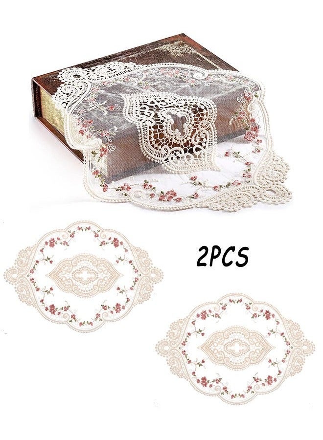 2 Pieces Retro Lace Placemats, Floral Decor Circle Placemats, Handmade Embroidered Table Mats, Washable Lace Cutwork Placemats - Image 1