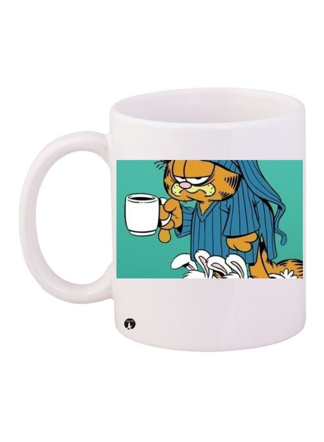 RYN Cartoon Printed Coffee Mug White/Green/Blue 11ounce