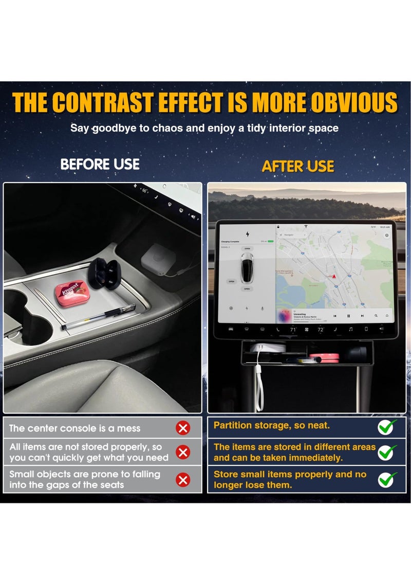 SYOSI For Tesla Model 3 Model Y Under-Screen Storage Organizer, Non-Slip Storage Box Center Console Car Storage Organizer No Adhesive Car Interior Accessories - Image 2
