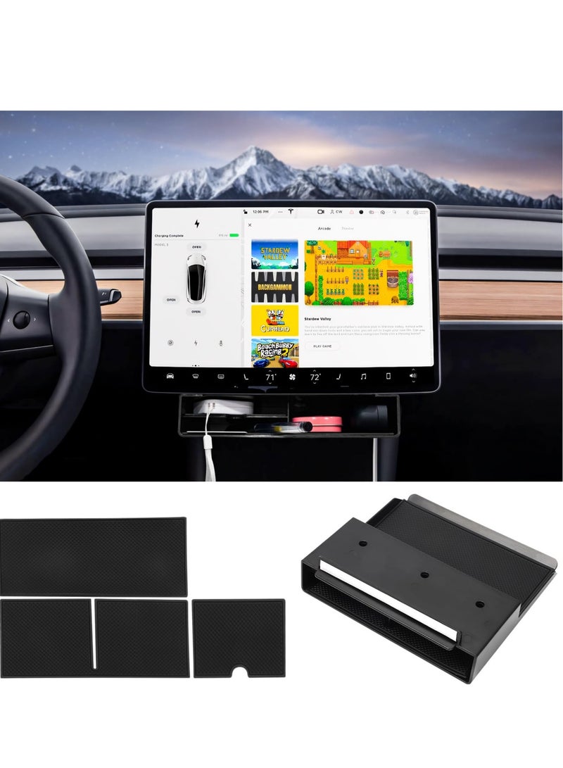 SYOSI For Tesla Model 3 Model Y Under-Screen Storage Organizer, Non-Slip Storage Box Center Console Car Storage Organizer No Adhesive Car Interior Accessories - Image 1