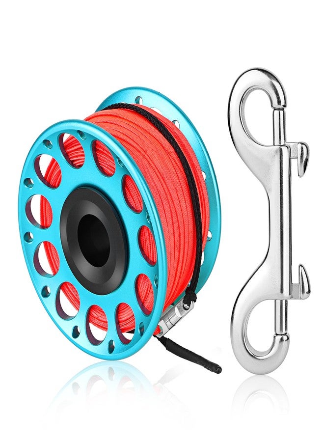Pluzluce Scuba Diving Reel, Large Spinning Spool Finger Reel with Double-Ended Bolt Snap Clip with 30m/100ft High Visibility Line Aluminum Dive Reel for Wreck Cave Diving Spearfishing Fishing (Blue Reel) - Image 1