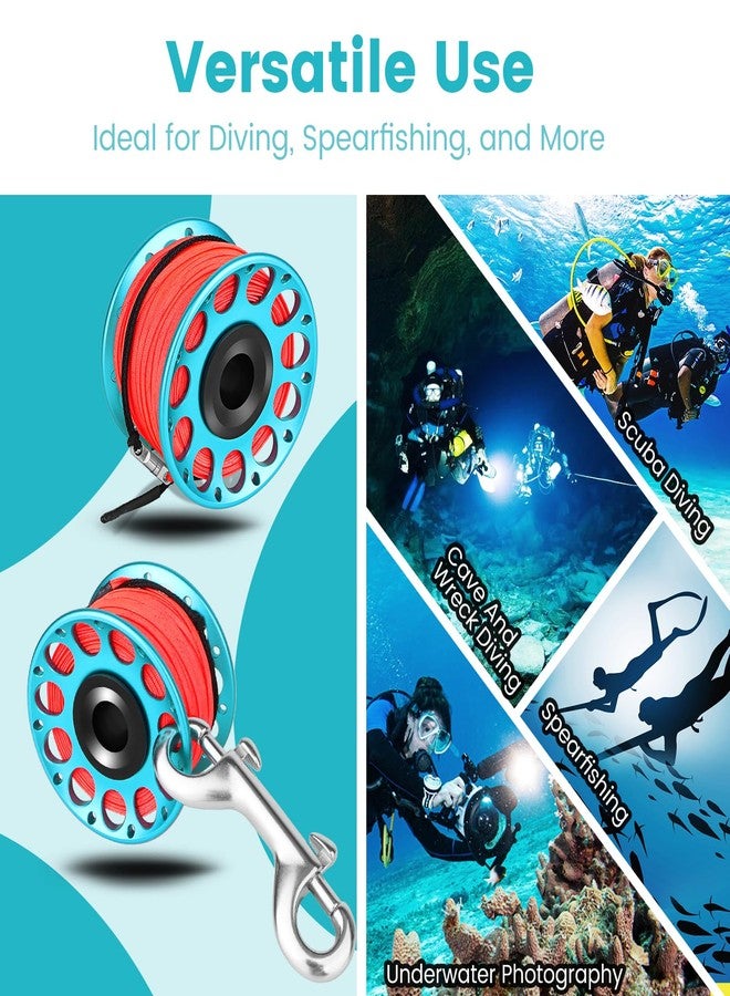 Pluzluce Scuba Diving Reel, Large Spinning Spool Finger Reel with Double-Ended Bolt Snap Clip with 30m/100ft High Visibility Line Aluminum Dive Reel for Wreck Cave Diving Spearfishing Fishing (Blue Reel) - Image 2