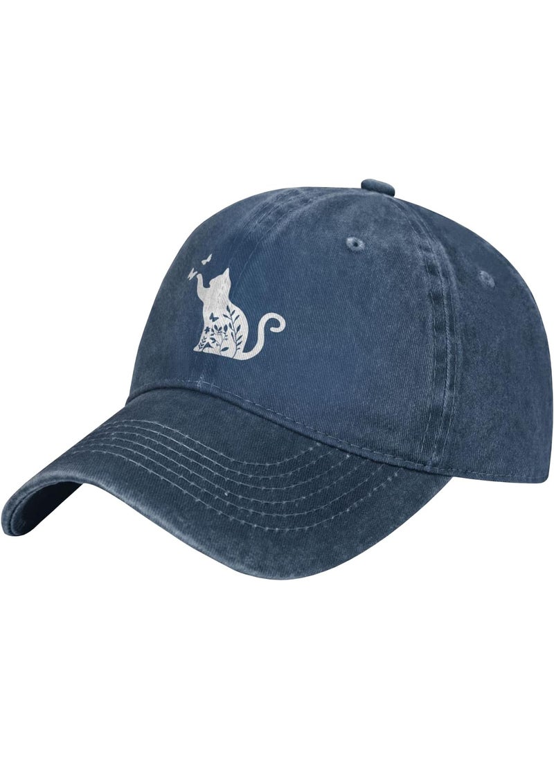 Wisedeal Womens Floral Cat Hat for Cat Lovers Vintage Distressed Washed Adjustable Baseball Cap for Men and Women  - Image 1