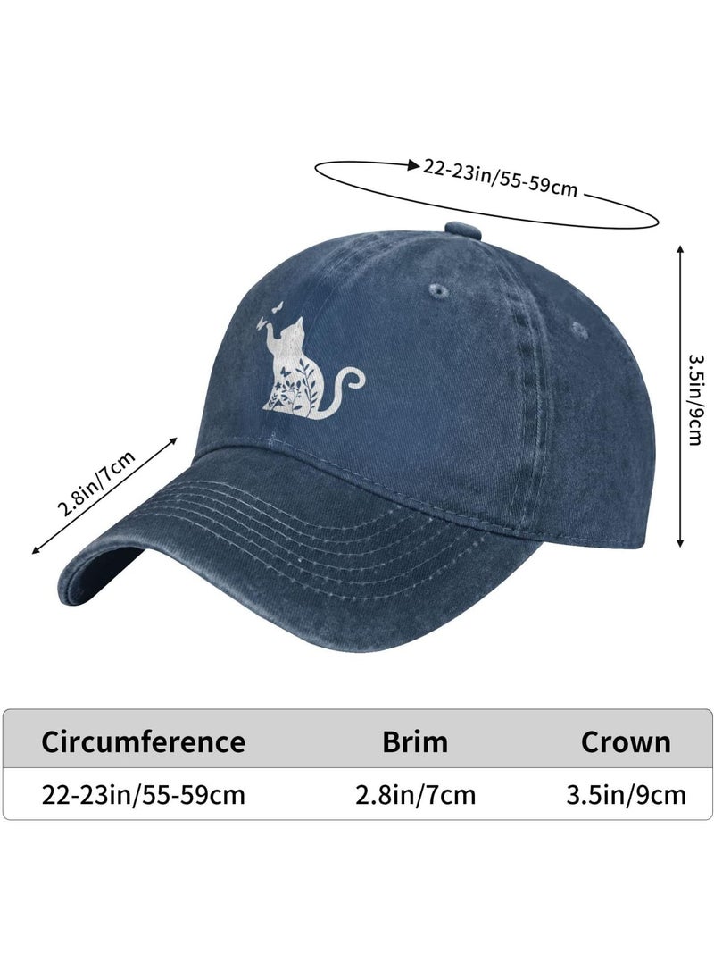 Wisedeal Womens Floral Cat Hat for Cat Lovers Vintage Distressed Washed Adjustable Baseball Cap for Men and Women  - Image 5