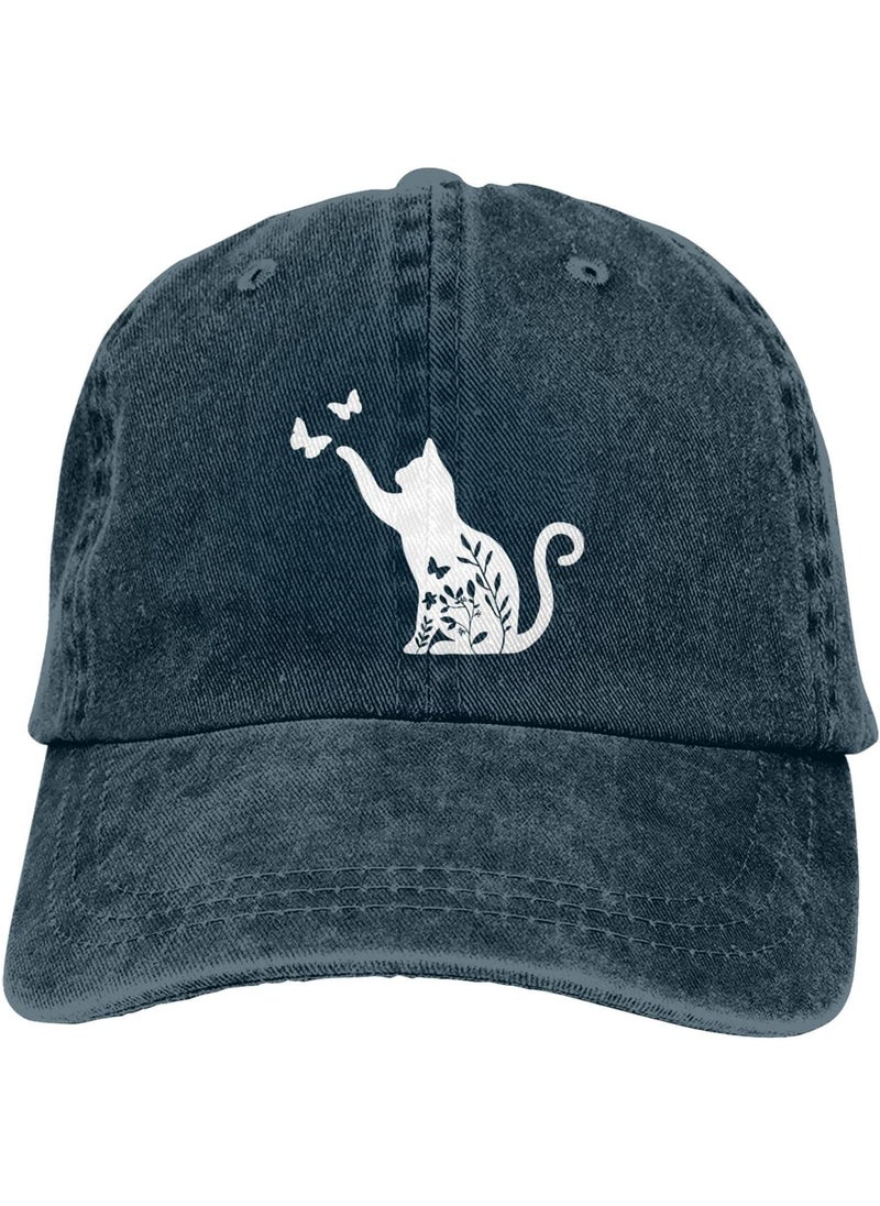 Wisedeal Womens Floral Cat Hat for Cat Lovers Vintage Distressed Washed Adjustable Baseball Cap for Men and Women  - Image 2