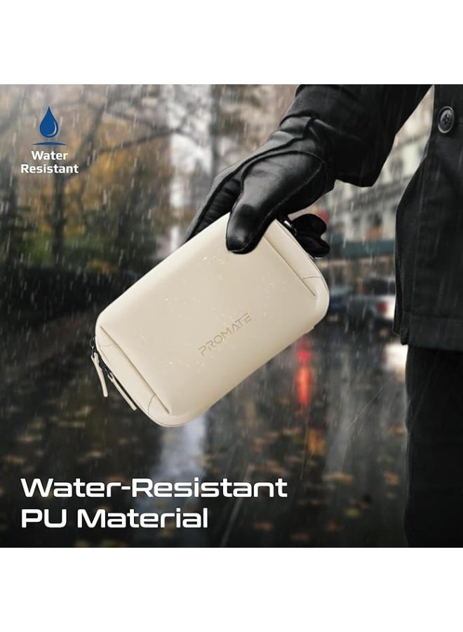PROMATE Promate Mini Tech Organizer Pouch with Multiple Compartments, Durable Waterproof PU Material, Lightweight Compact Design, Modern Stylish Aesthetic for Efficient Storage of Accessories and Essentials – Velvena Beige - Image 3