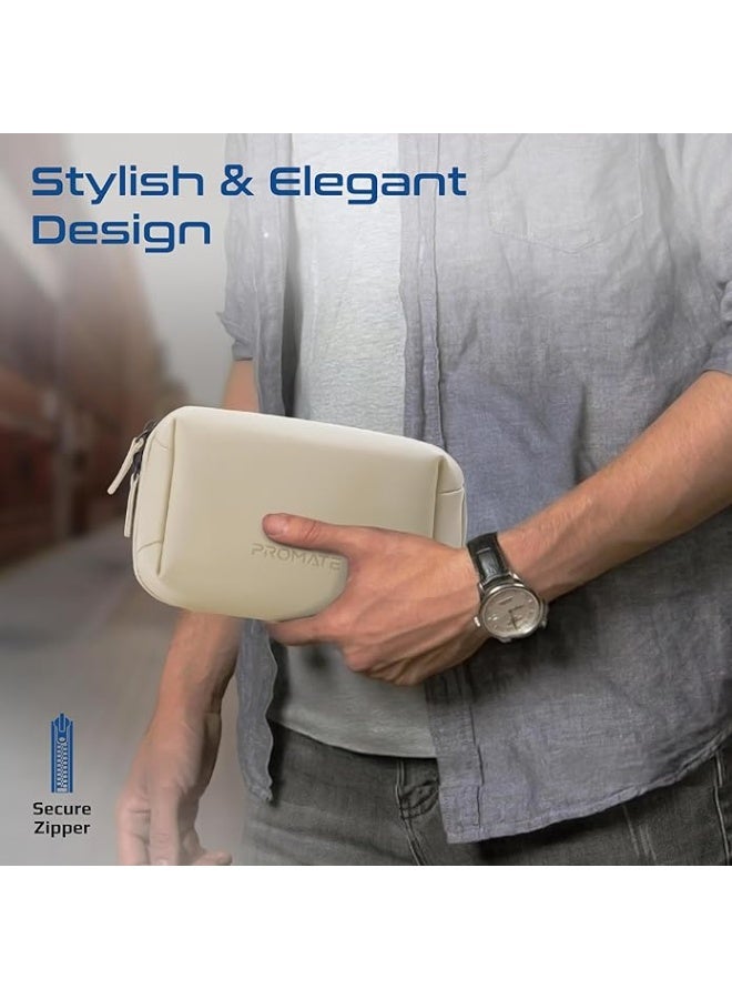 PROMATE Promate Mini Tech Organizer Pouch with Multiple Compartments, Durable Waterproof PU Material, Lightweight Compact Design, Modern Stylish Aesthetic for Efficient Storage of Accessories and Essentials – Velvena Beige - Image 4
