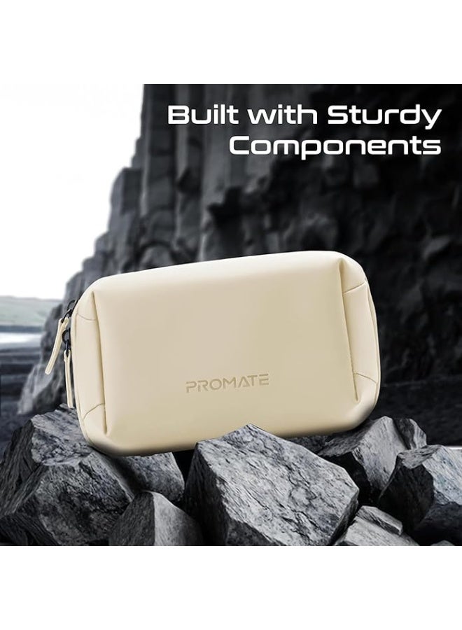 PROMATE Promate Mini Tech Organizer Pouch with Multiple Compartments, Durable Waterproof PU Material, Lightweight Compact Design, Modern Stylish Aesthetic for Efficient Storage of Accessories and Essentials – Velvena Beige - Image 2