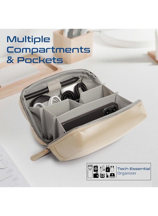 PROMATE Promate Mini Tech Organizer Pouch with Multiple Compartments, Durable Waterproof PU Material, Lightweight Compact Design, Modern Stylish Aesthetic for Efficient Storage of Accessories and Essentials – Velvena Beige - Image 5