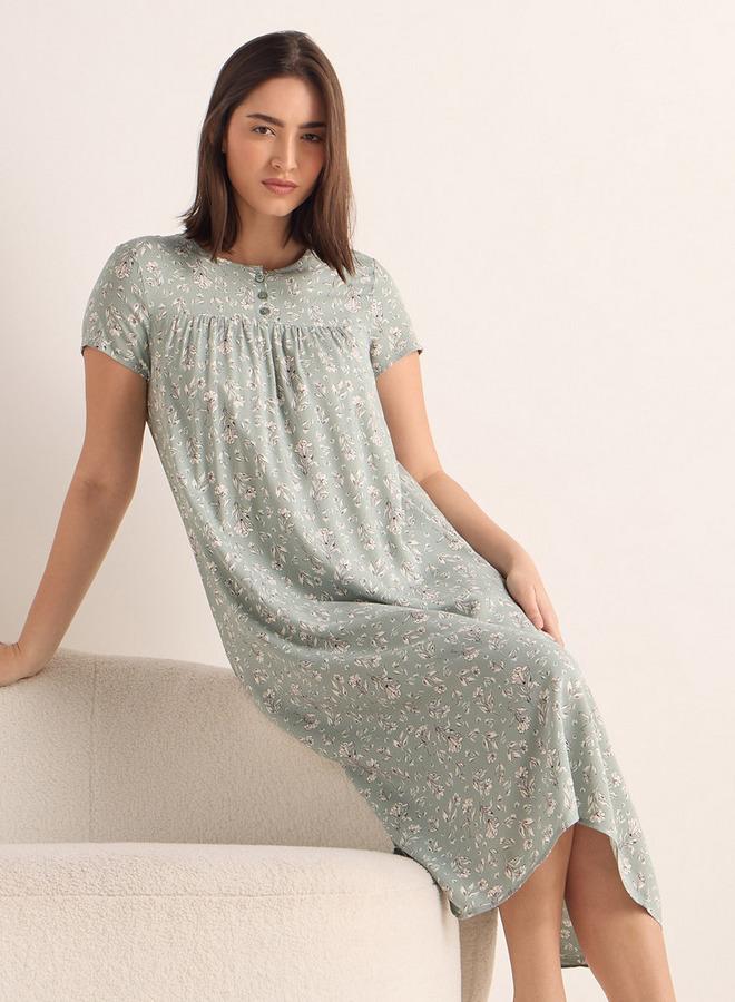 سبلاش فيڤ قميص نوم بطبعة زهور شاملة بأكمام قصيرة - Image 1