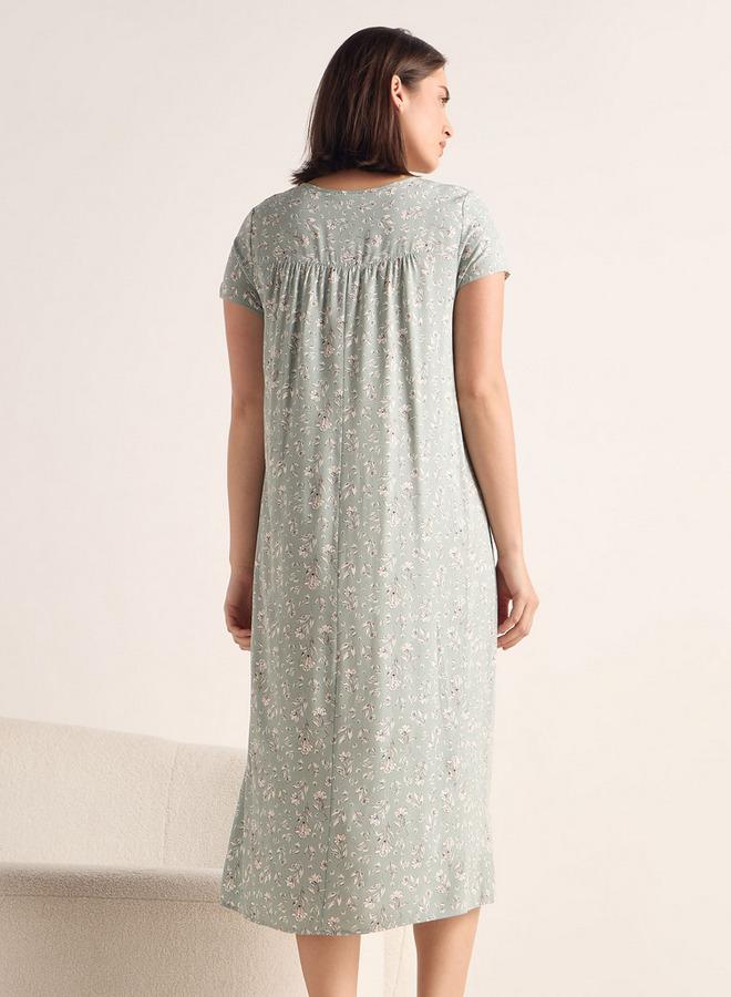 سبلاش فيڤ قميص نوم بطبعة زهور شاملة بأكمام قصيرة - Image 3