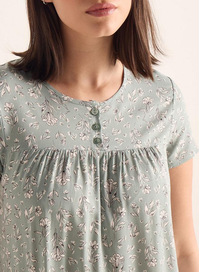 سبلاش فيڤ قميص نوم بطبعة زهور شاملة بأكمام قصيرة - Image 4