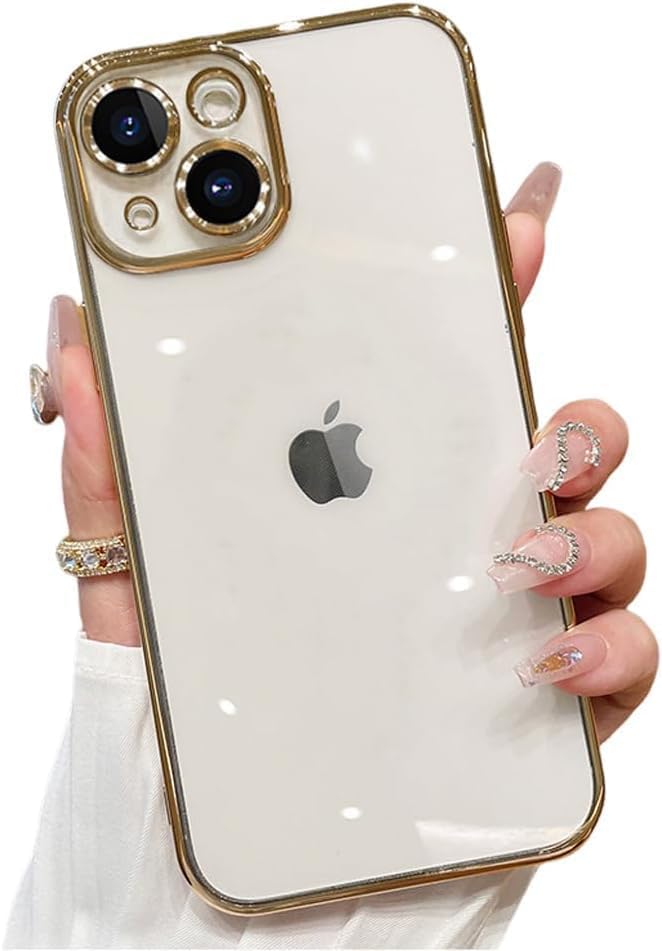 VONZEE Electroplated Clear Transparent Cover for iPhone 15 Case 6.1 inch Luxury TPU Cover Full Body & Camera Protection for Each Lens Bumper Cases for Men & Women (Gold) - Image 1