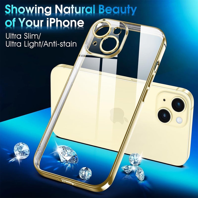 VONZEE Electroplated Clear Transparent Cover for iPhone 15 Case 6.1 inch Luxury TPU Cover Full Body & Camera Protection for Each Lens Bumper Cases for Men & Women (Gold) - Image 3