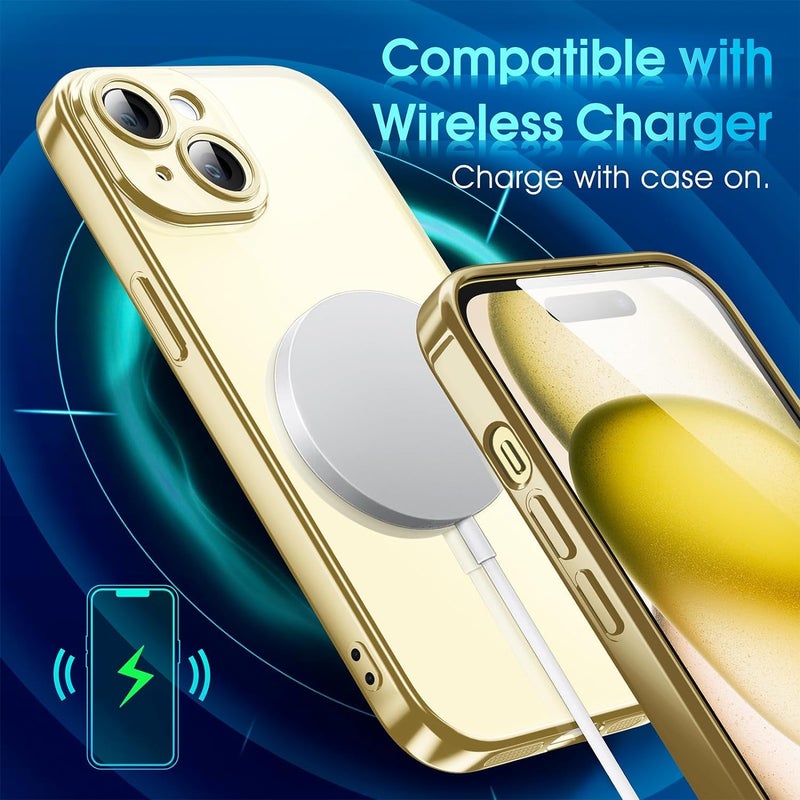 VONZEE Electroplated Clear Transparent Cover for iPhone 15 Case 6.1 inch Luxury TPU Cover Full Body & Camera Protection for Each Lens Bumper Cases for Men & Women (Gold) - Image 4
