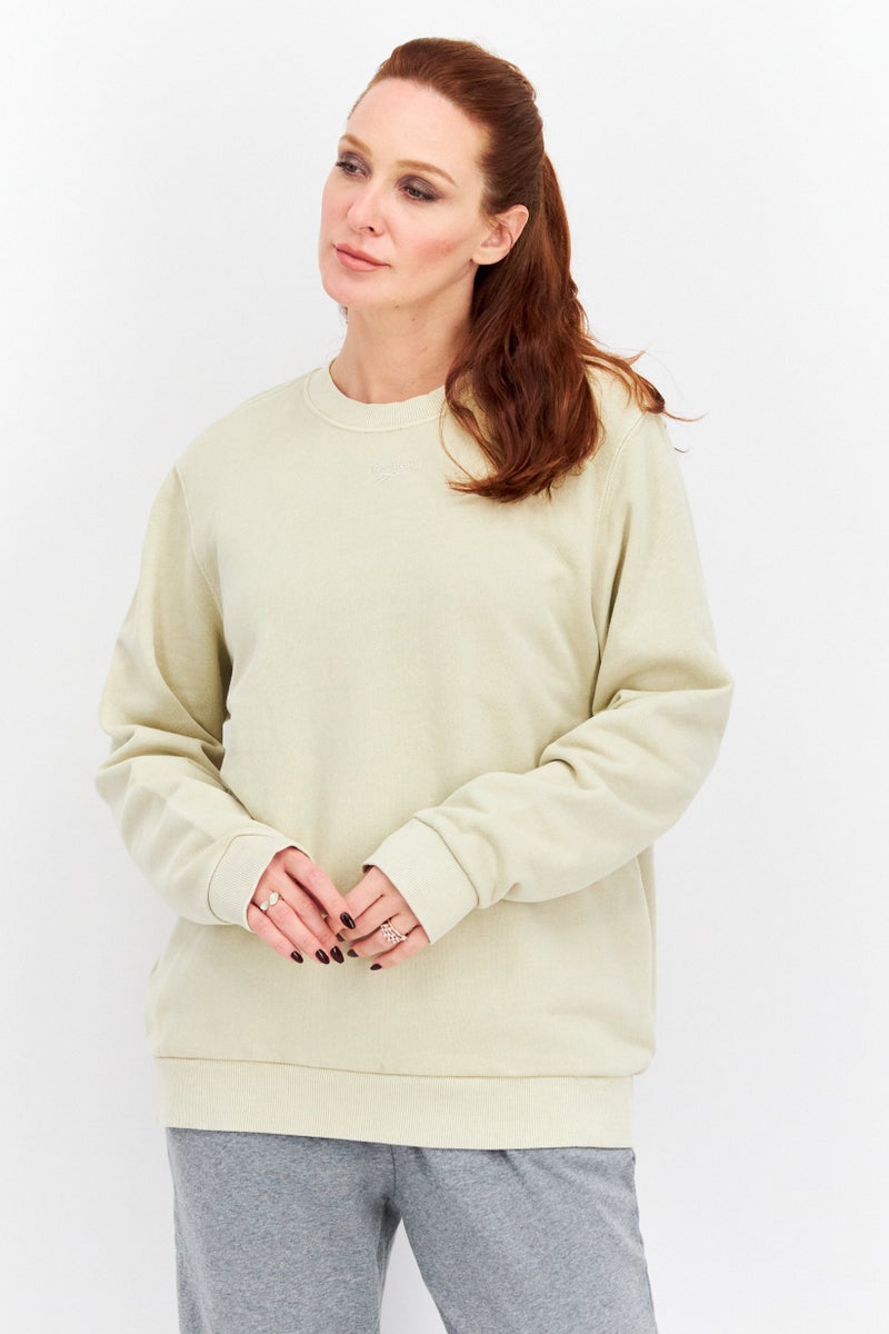 Reebok سويت شيرت خارجي طويل الأكمام للنساء بتصميم مريح، بيج - Image 1