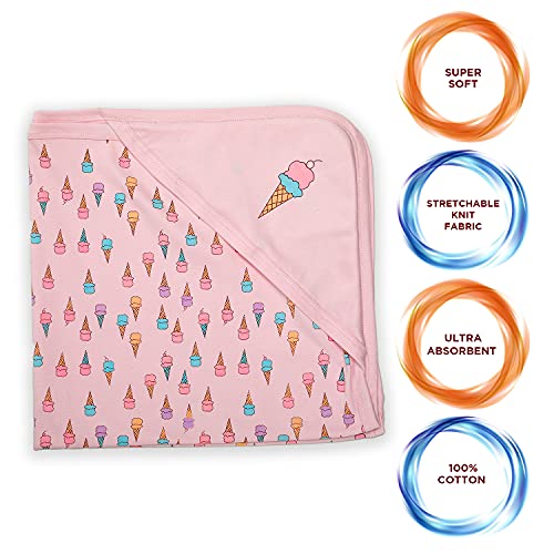 Luv Lap LuvLap Cotton Hooded Wrapper-Baby Towel for New Born | Big Size 75cm x 75cm | Soft, Safe &Skin-Friendly | Perfect for Newborns 0-12 Months | Lightweight & Travel Friendly, Ice Cream Print-Pink - Image 2