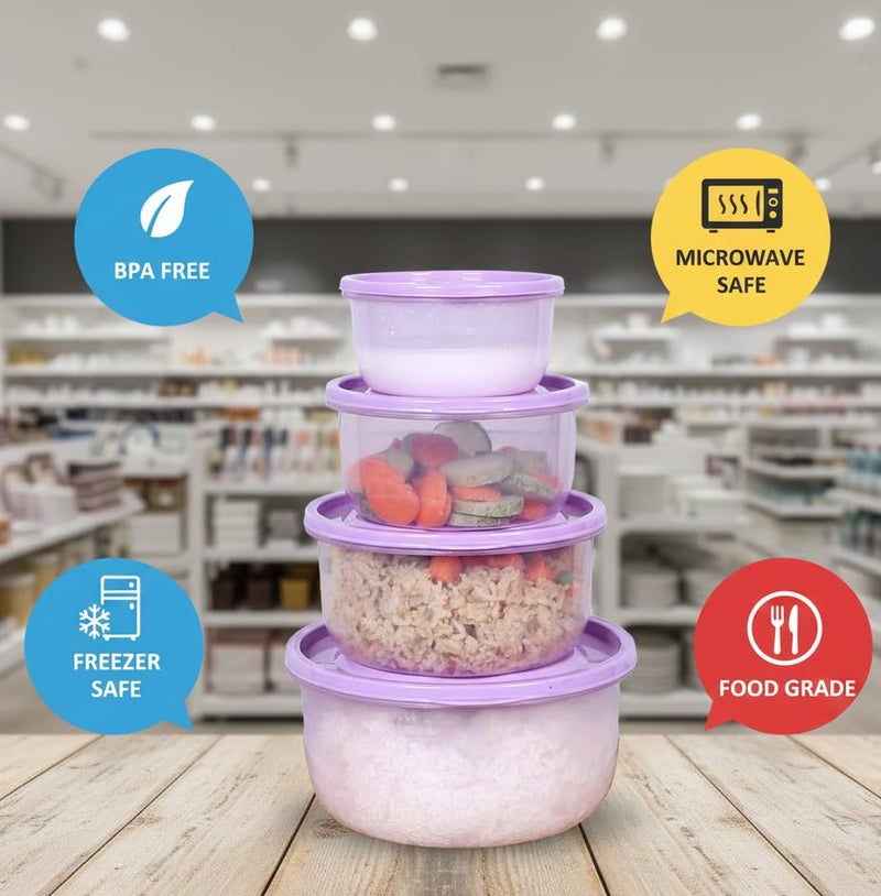 Gluman Plastic Microwave Container Set of 4 With Vent Knob For Steam Release | 100% Food Grade | Dishwasher Safe | Freezer Safe | Microwave Safe | Reusable | Recyclable (Microvent_Violet) - Image 2
