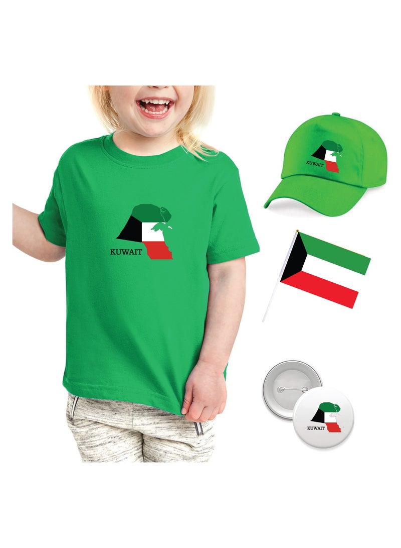 PRINTSHOP4ME Kuwait National Day Gift Set for Girls - T-Shirt - Cap - Badge and Flag Set - Celebrate Kuwait National Day with this Kids Combo Pack in Style - Image 1