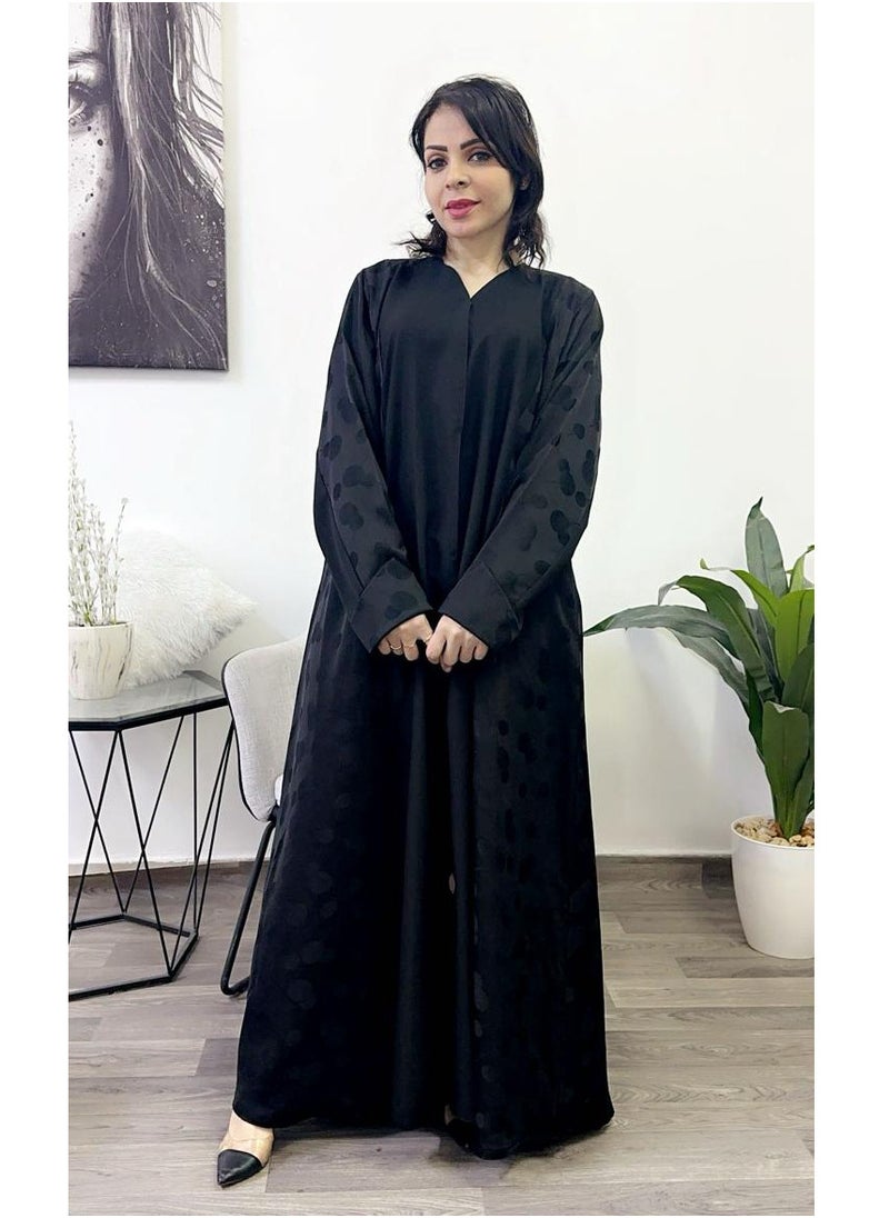 FASHION LINE - Abaya V-Neck Black Musazar with half Closh Black - Image 1