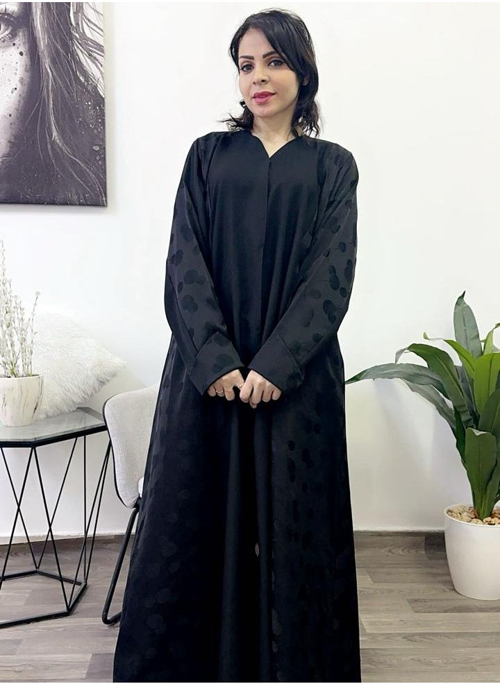 FASHION LINE - Abaya V-Neck Black Musazar with half Closh Black - Image 1