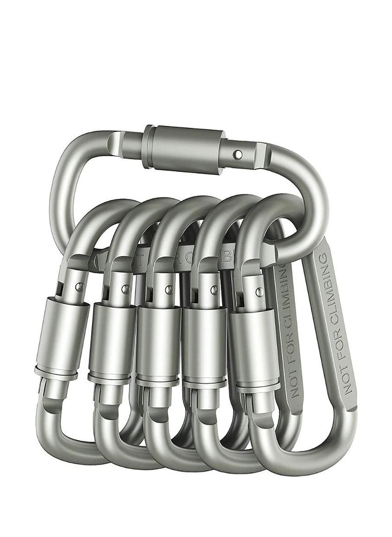 Locking Carabiner Aluminum D Ring Clip D Shape Super Durable Strong and Light Large Carabiner keyring Keychain Clip for Outdoor Camping Key Chain Gate Lock Hooks(Silver,Not for Climbing)