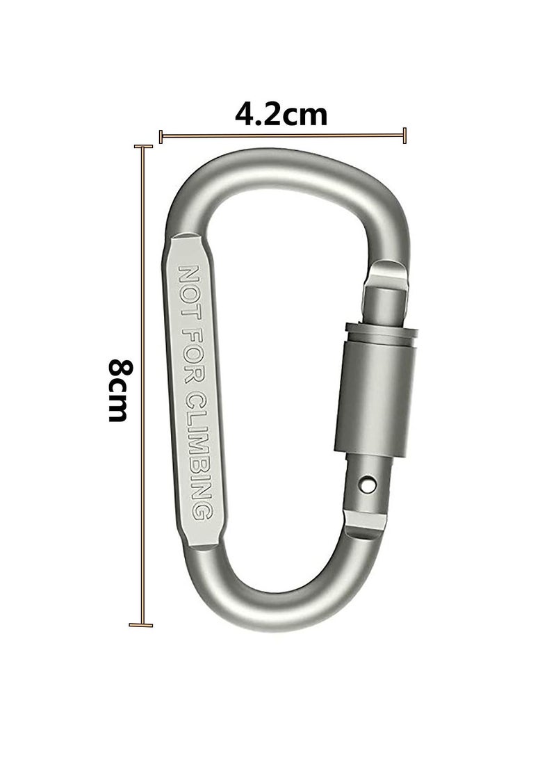 Locking Carabiner Aluminum D Ring Clip D Shape Super Durable Strong and Light Large Carabiner keyring Keychain Clip for Outdoor Camping Key Chain Gate Lock Hooks(Silver,Not for Climbing)
