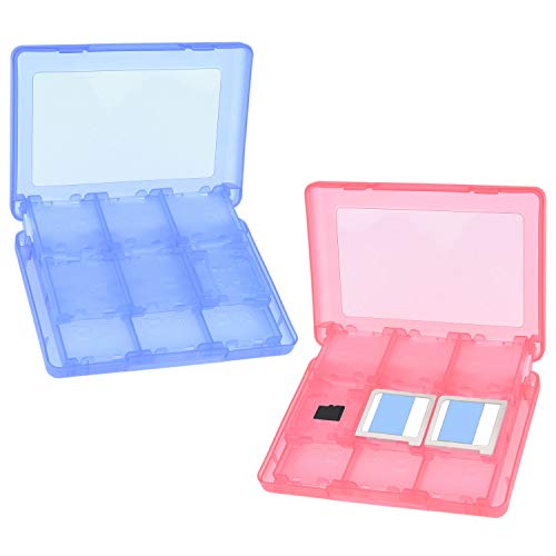 CamKix 2x Game Cases Compatible with Nintendo 3DS - Fits up to 44 Games, 4 SD Cards, 4 Micro SD/TF Cards and 4 Stylus Pens - Protective Storage System - Game Card Organizer - Red and Blue - Image 1