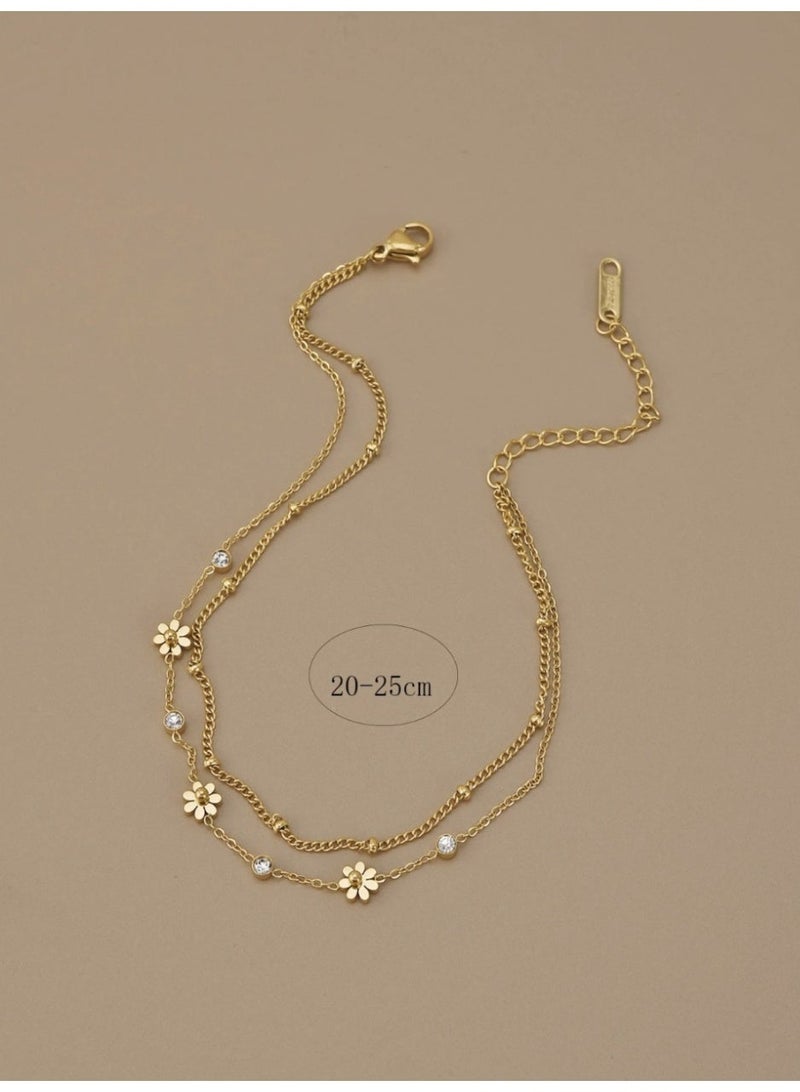 veya A Refined Stainless Steel Anklet Featuring A Sparkling Daisy Charm With Rhinestones, Designed For A Lasting Feminine Look - Image 2
