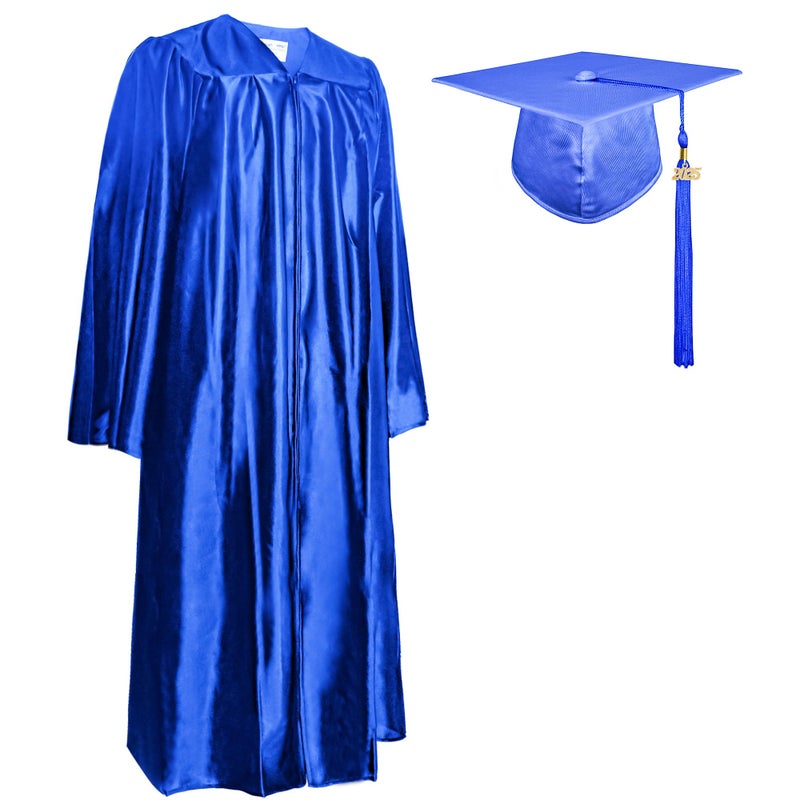 GraduationMall Shiny Graduation Cap and Gown with 2025 Tassel for High School and Bachelor Royal Blue 51 Plus(5'6"-5'8") - Image 1