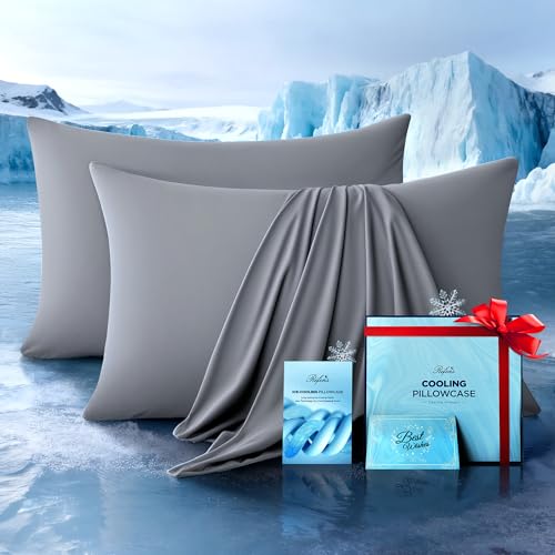 Rifens Ultra-Chill Cooling Pillowcase Set of 2 for Hot Sleepers, Softer Than Silk Pillow Cases for Protecting Hair & Skin, Breathable Bed Pillow Covers w/Zipper, Gifts for Women Men(Light Gray, Queen) - Image 1