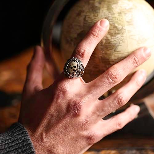 Alpha Rock Natural Dalmatian Jasper Stone, Genuine Solid 925 Sterling Silver Accented with Bronze, Authentic Vintage Turkish Ottoman Style Ring for Men (Natural Dalmatian Jasper, 9) - Image 2