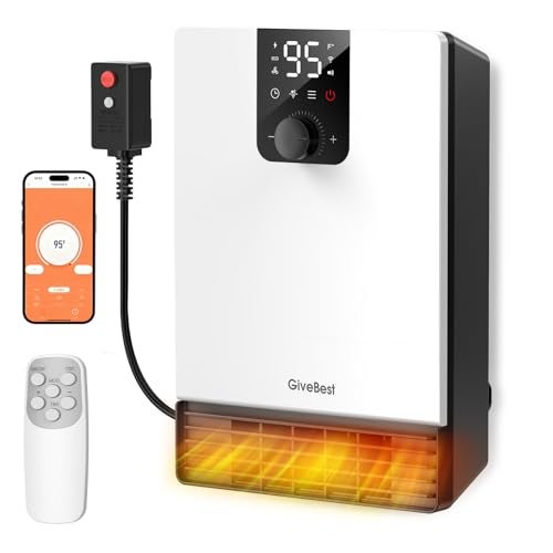 GiveBest Wall Heater for Bathroom, 1500W Fast Heating Electric Space Heater with ALCI Plug, Adjustable Thermostat, 3 Heating Modes, 24H Timer, Easy Mounted Heater for Indoor Use, Home, Office, White - Image 1
