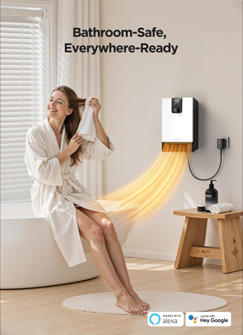 GiveBest Wall Heater for Bathroom, 1500W Fast Heating Electric Space Heater with ALCI Plug, Adjustable Thermostat, 3 Heating Modes, 24H Timer, Easy Mounted Heater for Indoor Use, Home, Office, White - Image 3