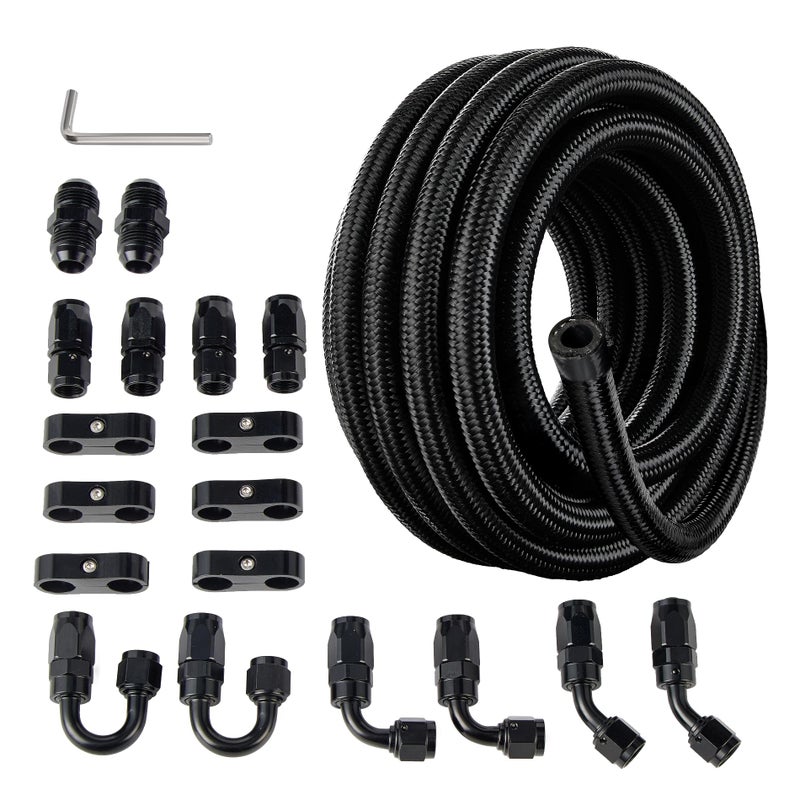 EVIL ENERGY 4AN Fuel Line Kit 4AN Nylon Braided Fuel Line Hose Fitting Kit CPE 10FT Black - Image 2