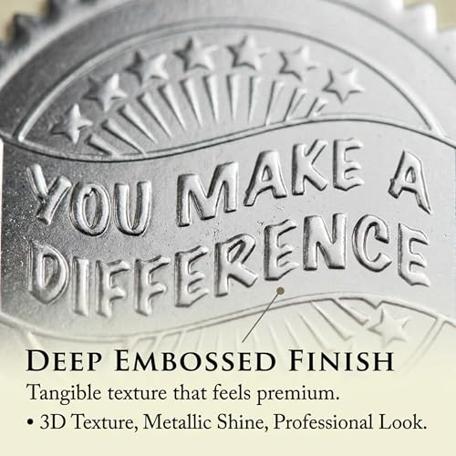 PaperDirect Deluxe Embossed You Make a Difference Silver Foil Certificate Seal, 2 Inch, Self Adhesive, 100 Count, Embossed Seals for Certificates, Achievement Award Stickers for School, Work, Diploma - Image 2