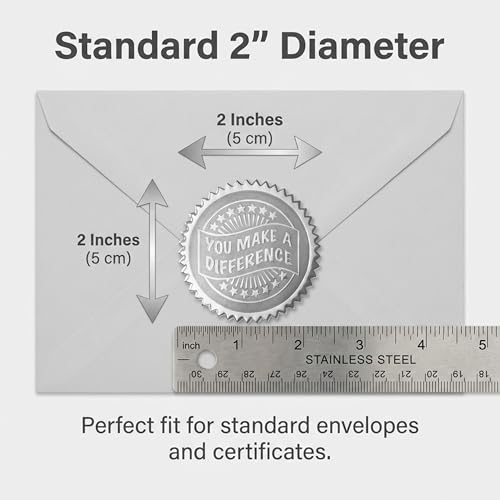 PaperDirect Deluxe Embossed You Make a Difference Silver Foil Certificate Seal, 2 Inch, Self Adhesive, 100 Count, Embossed Seals for Certificates, Achievement Award Stickers for School, Work, Diploma - Image 3