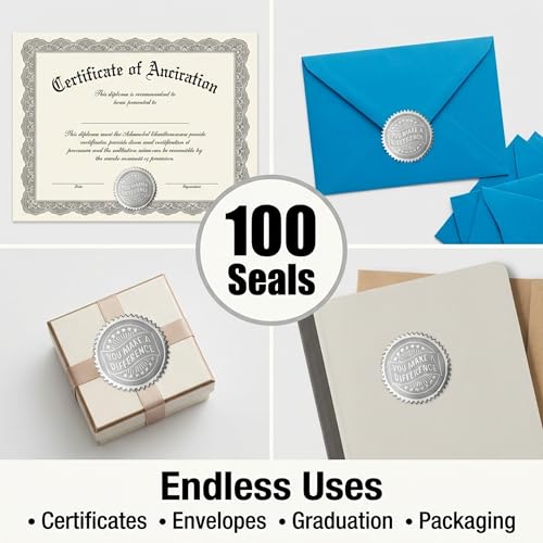 PaperDirect Deluxe Embossed You Make a Difference Silver Foil Certificate Seal, 2 Inch, Self Adhesive, 100 Count, Embossed Seals for Certificates, Achievement Award Stickers for School, Work, Diploma - Image 5