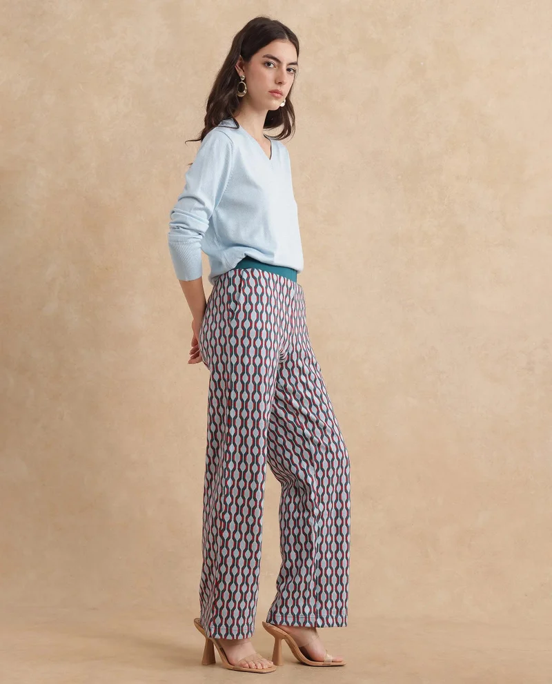 Rareism Women's Jacquard Knit Geometric Trackpants