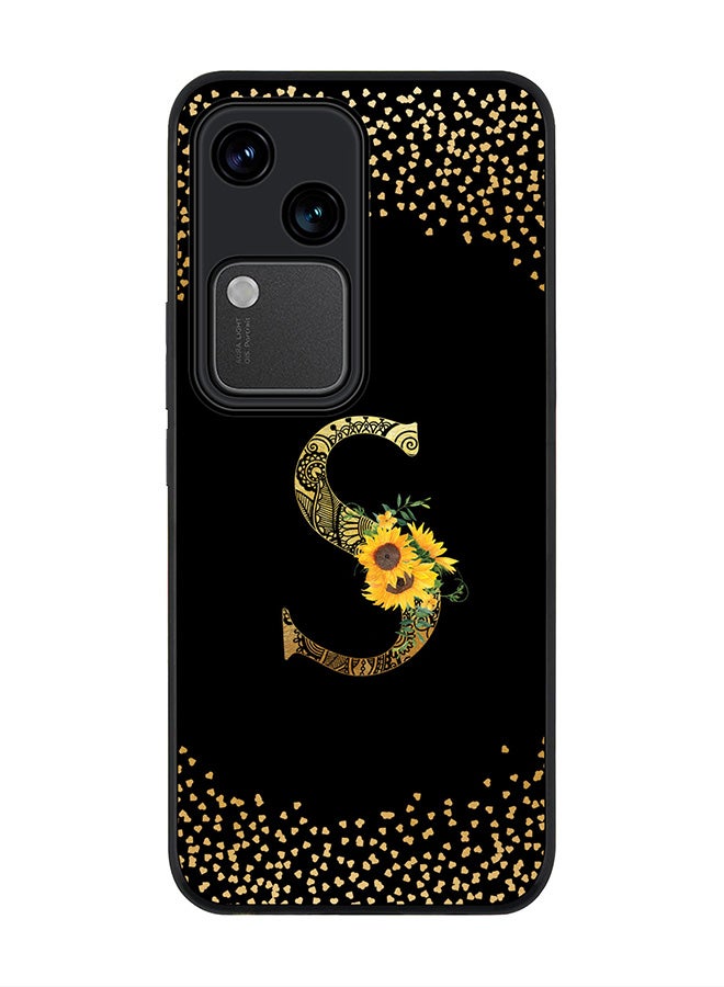 Stylizedd Rugged Black edge case for Vivo V30 5G, Flexible Cover -  Custom Monogram Initial Letter Mandala Floral Pattern Alphabet - S ( Black ) - Image 1