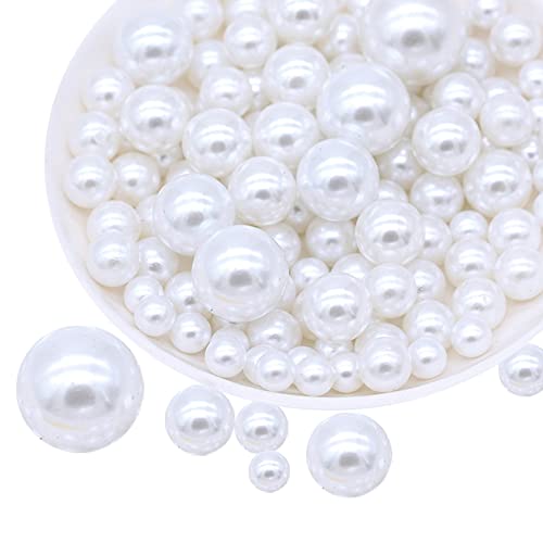 Cymtoo Lifestyle-cat 104pcs Mixed Size Pearls Beads No Holes 8mm, 14mm, 20mm Pearls for Vase Filler, Table Scatter, Wedding, Birthday Party, Home Decoration (White) - Image 1